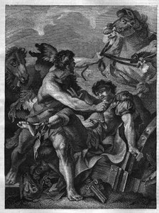 Dwanaście dzieł Herkulesa: Diomede zabija Herkulesa i zjada własne konie. grawerowanie po obrazie Jean-Baptiste-Marie (Jean Baptiste Marie) Peter. (1714-1789) autorstwa Unknown artist