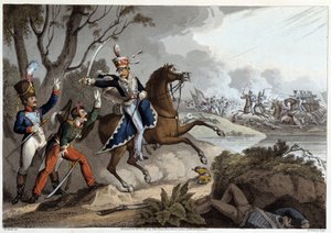Dwóch francuskich oficerów wziętych do niewoli w bitwie pod Albuerą – w „Anegdotach historycznych, wojskowych i morskich…” Edwarda Orne autorstwa Unknown artist