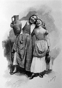 Dwie młode kobiety z ludu zamieszkującego Palermo. Sycylia rycina z XIX wieku autorstwa Unknown artist
