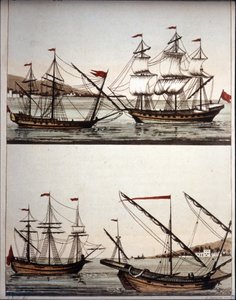 Typowe łodzie barbarzyńskich piratów, - w „Starożytnym i współczesnym stroju” ”de Ferrario, Mediolan autorstwa Unknown artist
