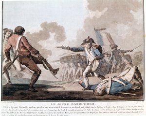 Bunt Vendée: młody Darruder. Jest to przykład patriotycznego bohaterstwa, ponieważ Darruder był 14-letnim chłopcem, który wziął broń swojego leżącego martwego ojca, aby zabić swojego zabójcę i kontynuować walkę. 1793. autorstwa Unknown artist