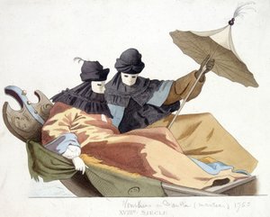 Wenecjanie zamaskowani na gondoli autorstwa Unknown artist