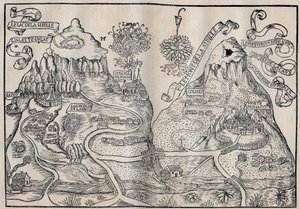 Widok na górę Sybille (Raj królowej Sybilli) (Podwójna mapa Góry Piłata i Góry Sybilli) - Antoine de La Sale (La Salle) Francuski pisarz satyryczny z XV wieku. autorstwa Unknown artist