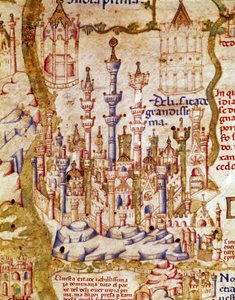 Widok New Delhi w Indiach Szczegóły mapy świata brata Maurusa (Mauro) Kamedułów z XV wieku Biblioteca Marciana, Wenecja autorstwa Unknown artist