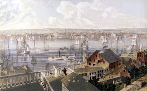 Widok na port w Nowym Jorku. Litografia SD około połowy XIX wieku. autorstwa Unknown artist
