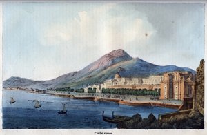 Widok Palermo w XIX wieku - rycina z „Użycia i zwyczaje wszystkich narodów wszechświata”. Czyli Historia rządu, praw, milicji, religii wszystkich narodów od czasów najdalszych do dnia dzisiejszego „1856 autorstwa Unknown artist