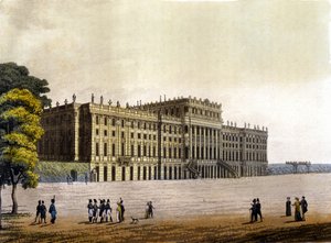 Widok zamku Schonbrunn, dawnej rezydencji austriackiej rodziny cesarskiej, Wiedeń, Austria, rycina około 1830 autorstwa Unknown artist