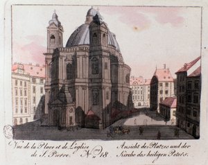 Widok na Plac Kościoła Świętego Piotra w Wiedniu, Austria. autorstwa Unknown artist