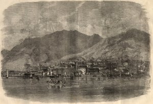 Widok na miasto Victoria w Hongkongu. Grawerowanie w „The Illustrated London News”” z 14 marca autorstwa Unknown artist