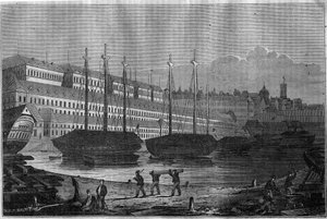 Widok na Corderies, Bagne i wieżę Saint Louis (Saint-Louis) w Brześciu. W „”Malowniczym sklepie”” 1835 autorstwa Unknown artist