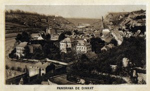 Widok na miasto Dinant, Walonia, Belgia. Chromolitografia z końca XIX wieku. autorstwa Unknown artist