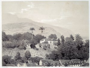 Widok na domy z Boulevard de la Comedie w Saint Pierre na Martynice na Antylach. Druk po fotografii z końca XIX wieku Chartres musee des Beaux Arts autorstwa Unknown artist