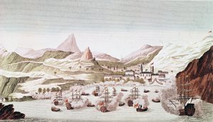 Widok na wyspę Święta Helena (rycina autorstwa Unknown artist