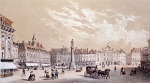 Widok na duży plac miasta Lille. Rycina XIX-wiecznego Paryża, B.N. autorstwa Unknown artist
