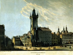 Widok starego ratusza w Pradze około 1860 roku. autorstwa Unknown artist