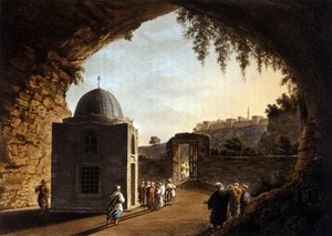 Widok grobu proroka Jeremiasza w Jerozolimie. XIX-wieczna litografia autorstwa Unknown artist