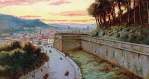 Widok murów viale Vaticano między Państwem Watykańskim a Rzymem, Włochy Chromolitografia z lat 30. XX wieku Kolekcja prywatna autorstwa Unknown Artist
