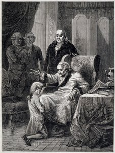 Voltaire podpierający wnuka Franklina - w „”L