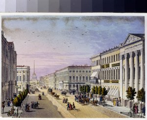 Widok na prospekt Newskiego i most policyjny w Sankt Petersburgu (Album Marie Taglioni autorstwa Unknown artist