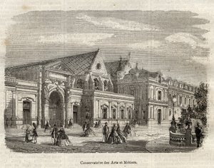 Widok Konserwatorium Sztuki i Rzemiosła (Cnam) w Paryżu, rue Saint Martin w Paryżu - (Widok na Konserwatorium Rzemiosła Artystycznego w Paryżu - rycina w „Dictionnaire populaire illustrious”” - 1864 - Joseph Decembre i Edmond Allonier - autorstwa Unknown artist