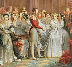 Ślub królowej Wiktorii z księciem Albertem z Saksonii Cobourg Gotha w Pałacu św. Jakuba w Londynie 10 lutego 1840 r. (rycina) autorstwa Unknown artist
