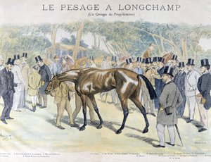 Ważenie w Longchamp i grupa właścicieli koni autorstwa Unknown artist