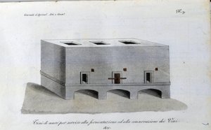 Zbiornik do fermentacji wina. Tabliczka zaczerpnięta z „Journal of Agriculture, arts and technology”” (Revue d