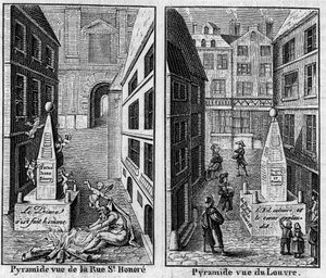 Piramida zimowa 1784 w Paryżu. Fac simile (Fac-simile) dwóch druków opublikowanych w „La Pyramide de neige”, almanach z 1786 r. Grawerowanie w „”Nature: przegląd nauk i ich zastosowań w sztuce i przemyśle”” z 16 marca autorstwa Unknown artist