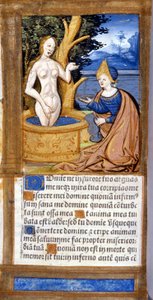 Kobieta w toalecie. Strona rękopisu z Pięcioksięgu. XV wiek. Biblia Braiden, Mediolan. autorstwa Unknown artist