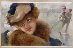 Kobiety na lodowisku - chromo autorstwa Unknown Artist