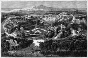 ogólny widok na ogród aklimatyzacji do Lasku Bulońskiego oferowany i zainaugurowany przez Napoleona III w 1860 roku, łączący naturę, bujną florę i egzotyczne zwierzęta, w „” l