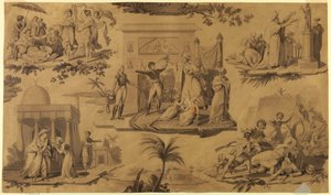 Rysunek, karykatura dla drukowanej tkaniny bawełnianej: Francuzi w Egipcie [Les Francais en Egypte], ok. 1815 r. autorstwa Unknown artistUnknown artist