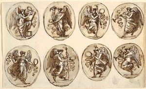 Rysunek, projekt sufitu, historia, obfitość w sześciu owalach, Sala Herkulesa i Hebe, Palazzo Gessi, Faenza, 1813 r. autorstwa Unknown artistUnknown artist