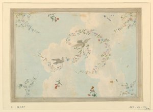 Rysunek przedstawiający sufit z gołębiami i girlandami kwiatowymi, prawdopodobnie do holu wejściowego, 1815-22