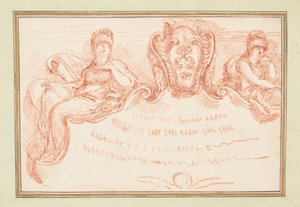 Rysunek, detal sufitu z dwiema siedzącymi postaciami i szyldem, ok. 1759-70 autorstwa Unknown artistUnknown artist