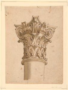 Rysunek, widok narożny złożonego kapitału, 1625-1650 autorstwa Unknown artistUnknown artist