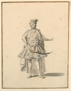 Rysunek, projekt kostiumu: Perski książę, dla produkcji scenicznej zaprojektowanej przez Giuseppe Galli Bibiena, 1719 r. autorstwa Unknown artistUnknown artist