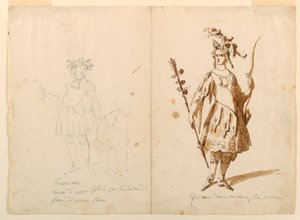 Rysunek, projekt kostiumu: Młodzieniec i Diana do baletu, ok. 1720 r. autorstwa Unknown artistUnknown artist