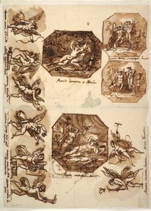 Rysunek, Kupidyn i Psyche: Cztery ośmiokąty i osiem rysunków Kupidyna, 1810-15 autorstwa Unknown artistUnknown artist