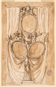 Rysunek, dekoracja do portretu papieża Piusa VI i pary królewskiej, ok. 1790 r. autorstwa Unknown artistUnknown artist