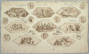 Rysunek, dekoracja sufitu sypialni w Villa Aldini, Montmorency, 1813 r. autorstwa Unknown artistUnknown artist
