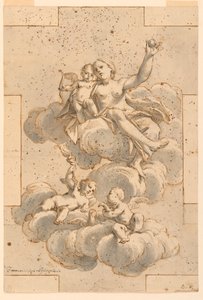 Rysunek, projekt malowidła sufitowego, Wenus, Kupidyn i putta, 1700-29 autorstwa Unknown artistUnknown artist