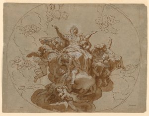 Rysunek, projekt sufitu z Wniebowstąpieniem Dziewicy, 1700-1730 autorstwa Unknown artistUnknown artist
