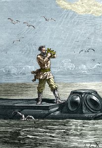20 000 lig pod powierzchnią morza. Kapitan Nemo na łodzi podwodnej „Nautilus”. Ilustracja z powieści Julesa Verne