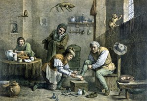 Lekarz wiejski opiekujący się jednym ze swoich pacjentów. autorstwa Unknown artist