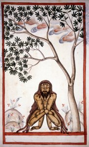Strona fakira z rękopisu (ms.8300) "Historia Mogołów"" (Moghul lub Moghol) autorstwa Stefano Nivibus Cardeira. XVIII wiek. Bibloteca marciana, Wenecja autorstwa Unknown artist