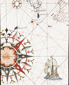 Galeon płynący u wybrzeży Kalifornii (szczegół portulańskiego Castellini autorstwa Unknown artist