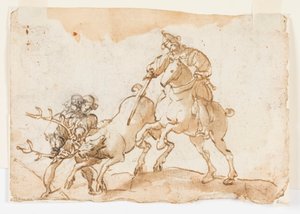 Jeździec zabija jelenia, projekt wstępny do Polowania na jelenie cesarza Fryderyka Barbarossy i Ubaldo Ubaldiniego autorstwa Unknown artist