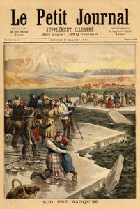 Ogromny blok lodu odrywa się od lądu w Helsingfors (południowa Zatoka Fińska), wynosząc na otwarte morze ponad 500 osób i 20 koni. Grawerowanie w „Le petit journal”” 5.03.1894. Kolekcja Selvy. autorstwa Unknown artist