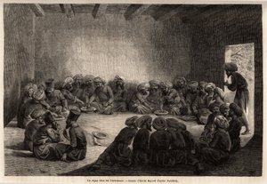Posiłek u Turkomanów (Irak). Rysunek Emile